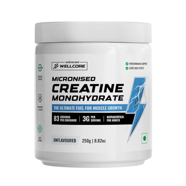 Wellcore - Pure Micronised Creatine Monohydrate Powder (Unflavoured, 83 Sevings) | Rapid Absorption | Enhanced Muscle Strength & Power