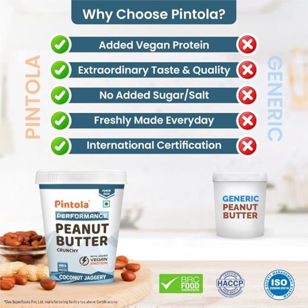 Pintola Coconut Jaggery Performance Series Peanut Butter (Crunchy) - 1kg | Vegan Protein | 28% Protein | High Protein & Fiber Just for pre order. - Image 2