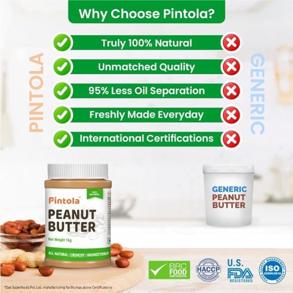 Pintola All Natural Peanut Butter Crunchy 1kg | Unsweetened | 30g Protein | Vegan Peanut Butter, 100% Pure Roasted Peanuts | Non Gmo | High in Protein Spread, Gluten & Cholesterol Free, Nut Butter Just for pre order. - Image 3
