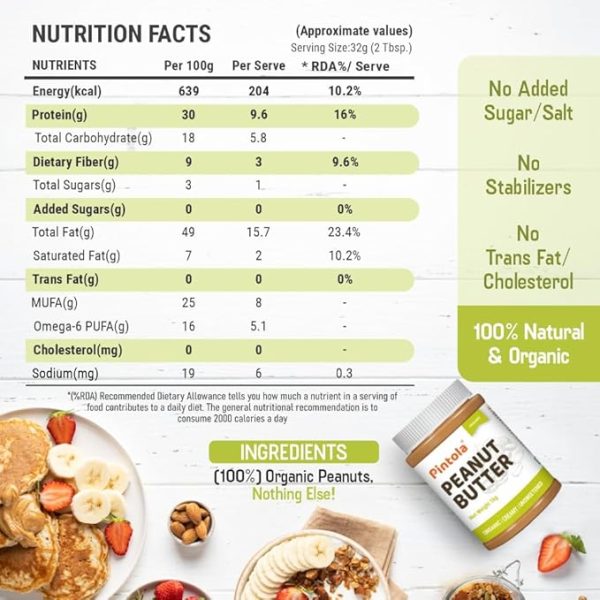 Butter Creamy 1kg - High Protein 30g & 9g Dietary Fiber, Made with Organic Peanuts, No Added Sugar, No Preservatives Just for pre order. - Image 4