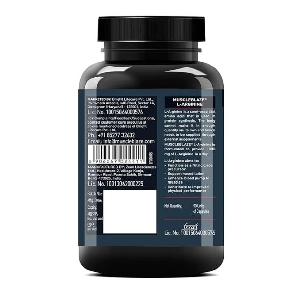 MuscleBlaze L-Arginine, Supports Nitric Oxide Production, Pack of 90 Capsules. Just for Pre order - Image 2