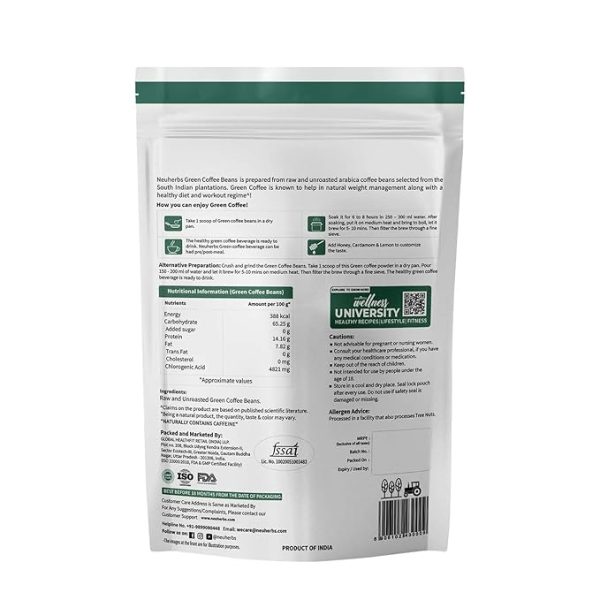 Neuherbs Unroasted Arabica Green Coffee Beans | With Chlorogenic Acid | For Weight Loss Management (200 gm Beans) Just For Pre order - Image 5