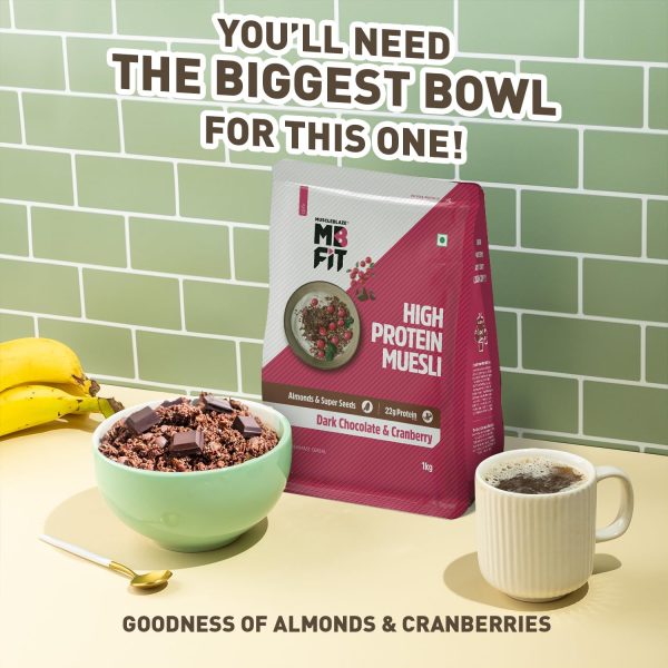 MuscleBlaze Fit High Protein Muesli ( Dark Chocolate & Cranberry) | 22g Protein | with Raisins, Almonds & Super Seeds,High Protein Breakfast Cereals. Just For Pre order - Image 3
