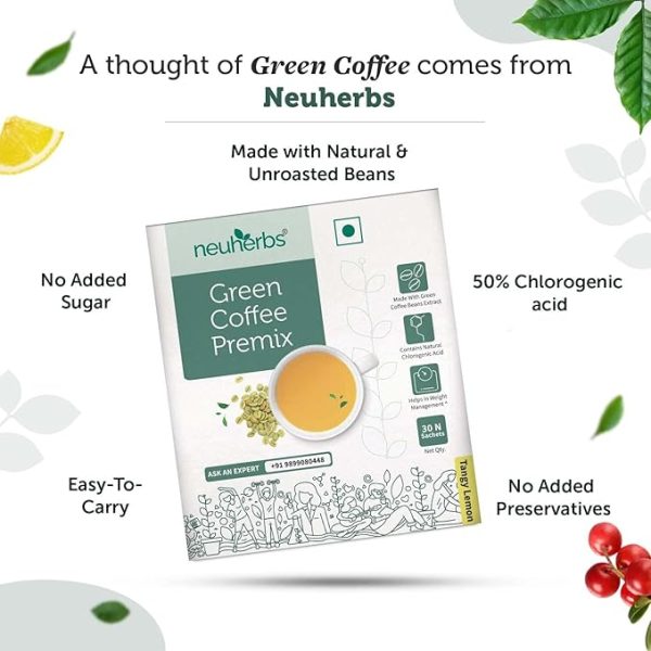 Neuherbs Green Coffee Premix | Coffee Beans Extract With Chlorogenic Acid | For Weight Loss | Easy to carry & consume 30 Sachet (Lemon Flavored) Just For Pre order - Image 3