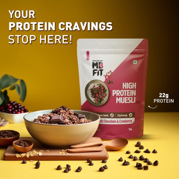 MuscleBlaze Fit High Protein Muesli ( Dark Chocolate & Cranberry) | 22g Protein | with Raisins, Almonds & Super Seeds,High Protein Breakfast Cereals. Just For Pre order - Image 6