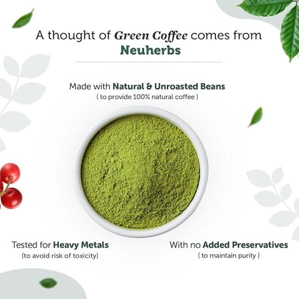 Neuherbs Unroasted Arabica Green Coffee Beans | With Chlorogenic Acid | For Weight Loss Management (200 gm Beans) Just For Pre order - Image 4