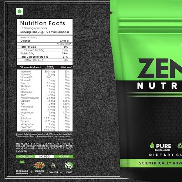 Zenith Sports Jumbo Mass Gainer | Promotes Muscle Strength | 63g Carbs | 3.5g Protein | Just For Pre order - Image 11
