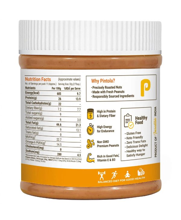 PINTOLA Original Classic Peanut Butter Crunchy 1kg - with High Protein 26g & 7.2g Fiber, Premium Roasted Nuts, Gluten Free, Zero Trans Fat, with MUFA Good Fats, Vit E & B3, Dairy Free, Just for pre order. - Image 2