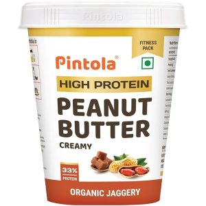Pintola HIGH Protein ORGANIC JAGGERY Peanut Butter with 33g Protein & 7g Fiber, Whey Protein Peanut Butter, Vegan Gluten Free, Zero Added Salt, Cholesterol Free, 100% Roasted Peanuts