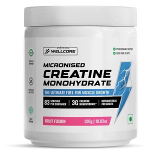 Wellcore - Pure Micronised Creatine Monohydrate (307g, 83 Servings) | Lab Tested | Fruit Fusion | Supports Athletic Performance and Power.