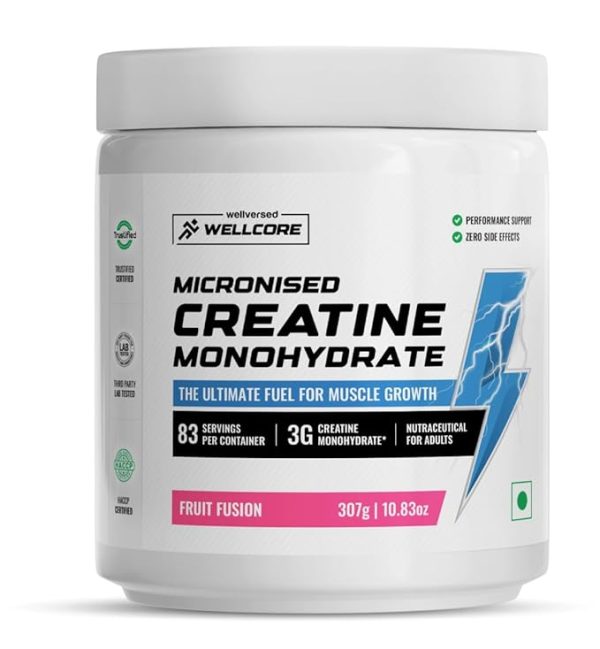 Wellcore - Pure Micronised Creatine Monohydrate (307g, 83 Servings) | Lab Tested | Fruit Fusion | Supports Athletic Performance and Power.