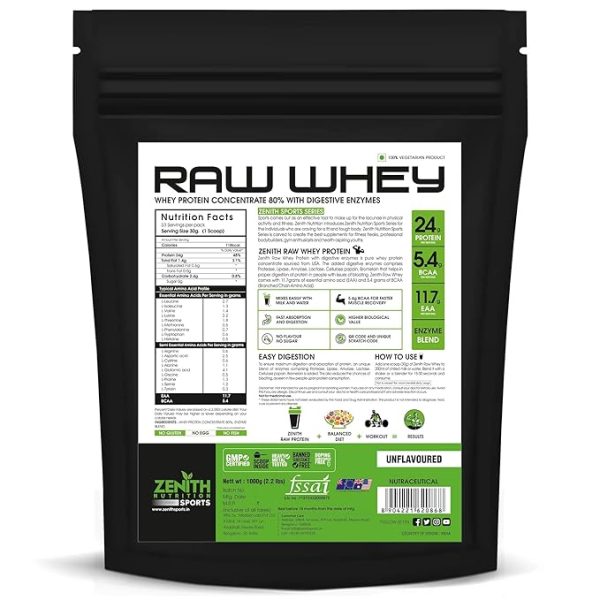 Zenith Nutrition Raw Whey Protein 80% | USA Made | Unflavoured - 1kg | with Digestive Enzymes. Just Foe Pre order - Image 3