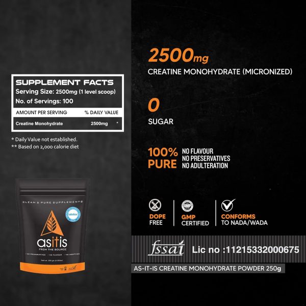 AS-IT-IS Nutrition 100% Creatine Monohydrate, Pure 2.5g Micronized Powder with Rapid Dissolution & Absorption, USA Labdoor Certified for Accuracy & Purity, Supports Performance & Recovery- Unflavored Just for pre order. - Image 4